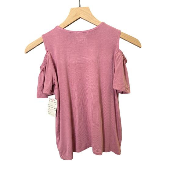 Bailey Lane Girls Pink Cold Shoulder Top Size M 8-10 Ruffle Stretch Tunic Blouse - Picture 9 of 9